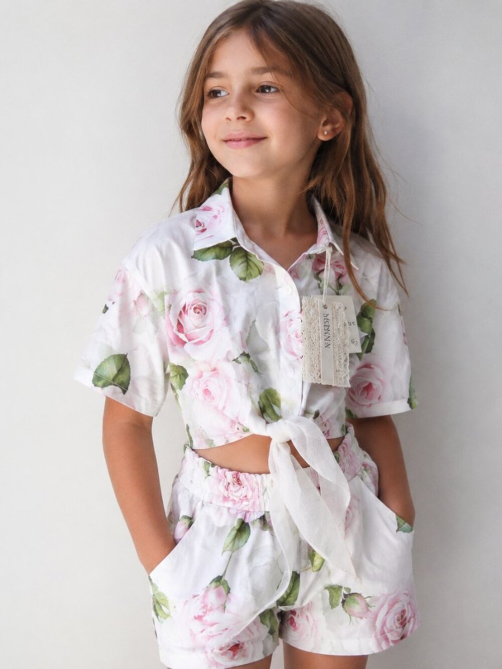 Monnalisa Girls Floral Tie Front Crop Shirt Top Size 8 Years NWT Made in Italy
